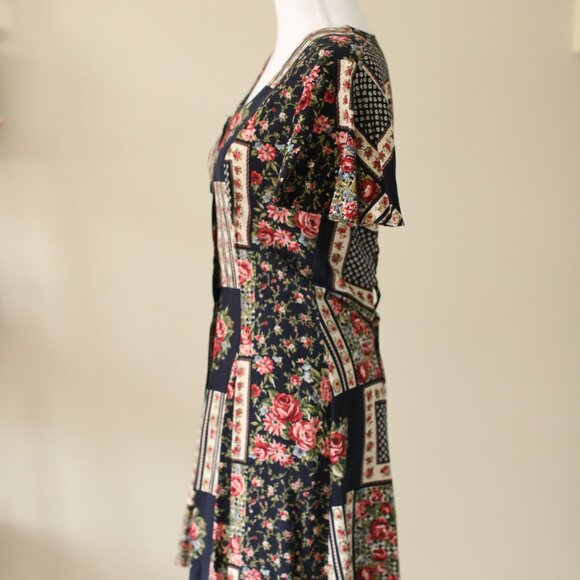 Vintage 90s Navy Floral Button Up Mini Dress (XS) - Picture 3 of 7